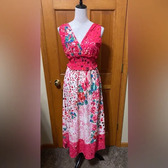 NWT Umgee Mixed Media Floral Maxi Dress - Picture 3 of 5